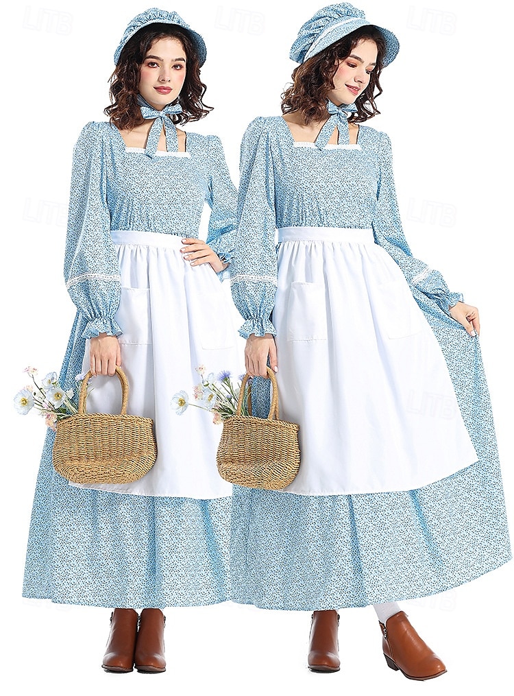 19° secolo anni 1800 Vecchio West Costume Cosplay Abito da prateria Set cuffia e grembiule Pioniere Floreale Per donna Halloween Carnevale Giornata mondiale del libro Vestiti per eventi scolastici del 2025 a $51.99 –P4