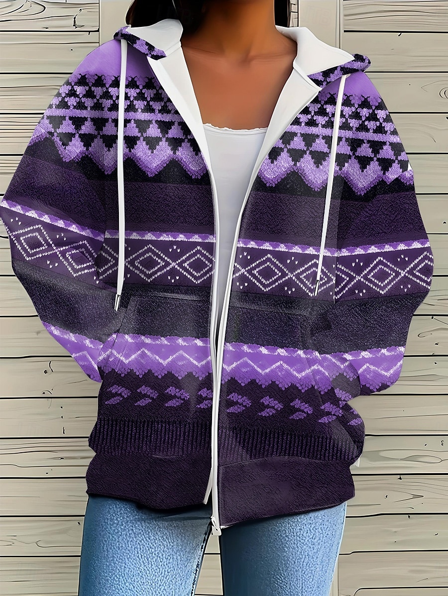 Giacca Felpa con Cappuccio da Donna con Maniche Lunghe e Zip con Tasche Leggera e Casual Micro-elastica Oversize Geometrica a Strisce Attiva Vintage Sportiva con Coulisse Rosso Blu Viola Marrone del 2025 a $26.99 –P8