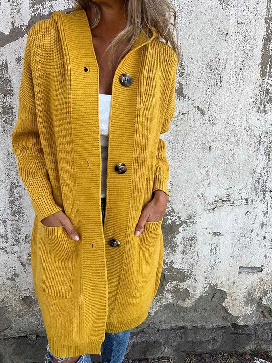 Dames Winterjas Houd Warm Comfortabel Zak Gebreid Modieus Dagelijks Effen Buiten Casual Dagelijks Enkele rij knopen Lang Capuchon Normale pasvorm Lange mouw bovenkleding Zwart Geel Grijs Lente Herfst 2025 - $33.99 –P4