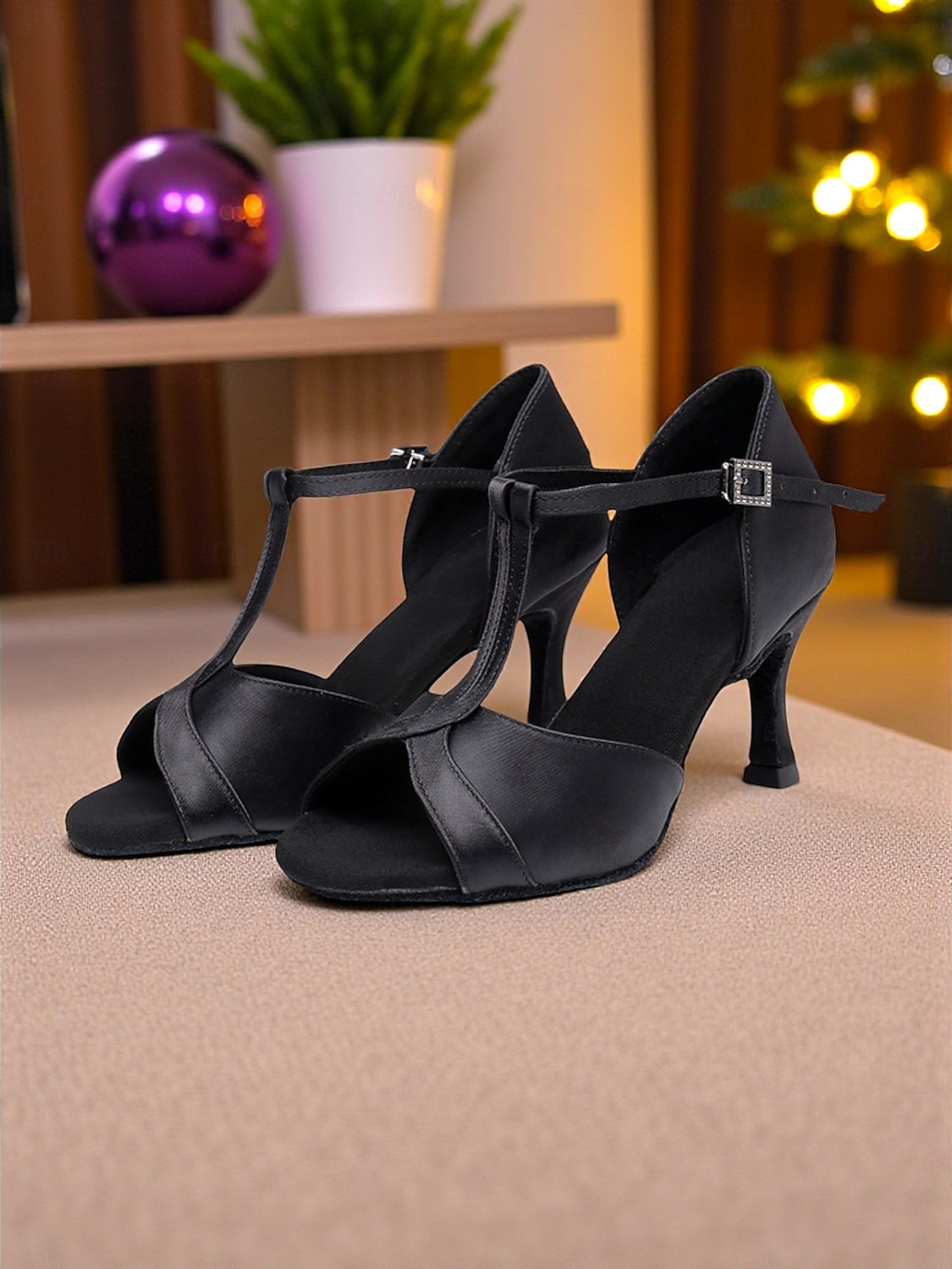 Scarpe da ballo latino da donna - eleganti tacchi a spillo con cinturino a T in raso e fibbia regolabile, comode calzature da ballo da sala e salsa per balli professionali e sociali del 2025 a $32.99 –P8