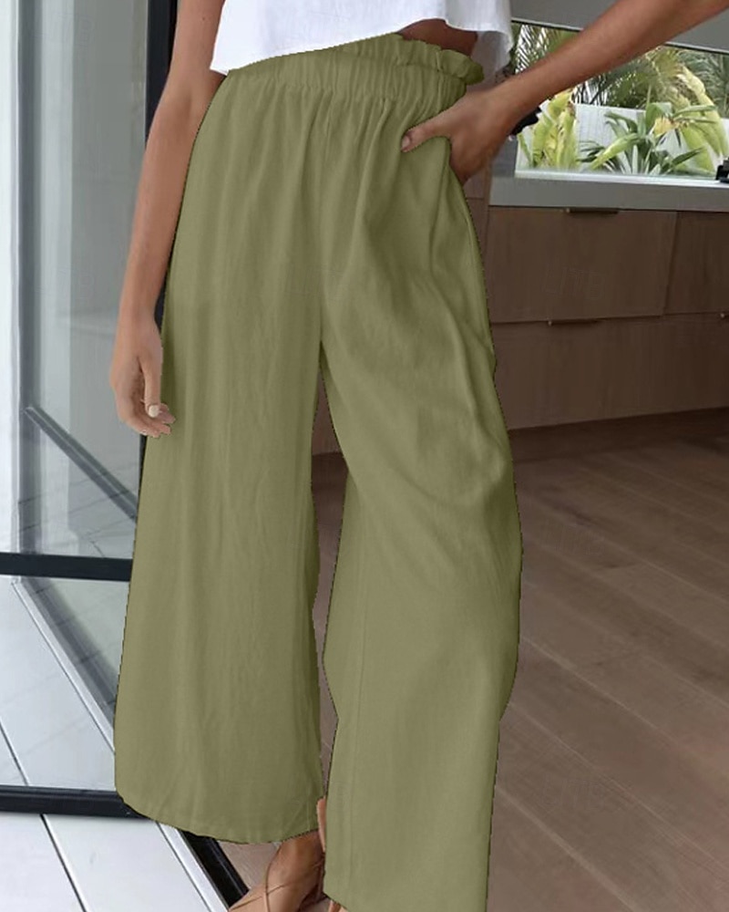 Mulheres Perna larga Calças Roupa de rua Casual Comprimento total Natural Tecido Cintura elástica Confortável Feriado Roupa Diária Final de semana clarete Ferrugem Azul marinho Branco Outono Normal de 2025 por $17.99 –P8