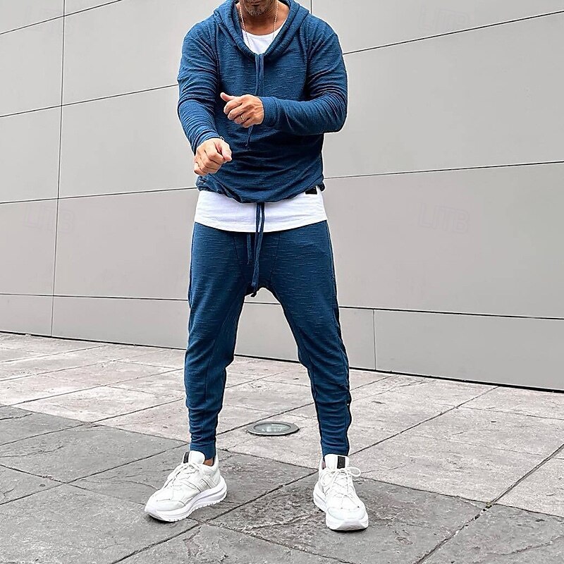Per uomo Felpa con cappuccio Tuta da Ginnastica Set di felpe con cappuccio Nero Bianco Blu Cachi Con Cappuccio Semplice Coulisse Sport & Outdoor Quotidiano Ferie Poliestere Streetwear Essenziale del 2025 a $42.99 –P4