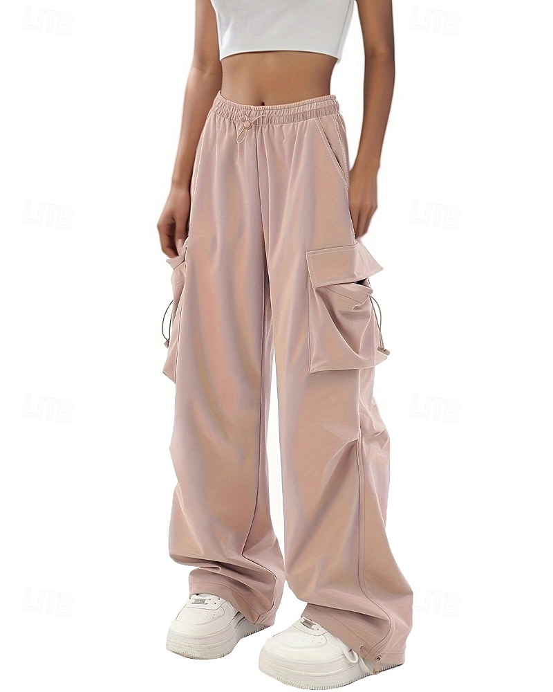 Femmes Pantalons Cargo Slacks Streetwear Occasionnel Longueur complète Naturel Uni Avec Poches Conception à cordon élastique Doux Rue Fête Week-end Noir Rose Automne Coupe régulière de 2025 ? $22.99 –P1
