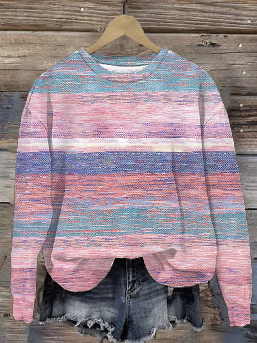 Femmes Sweatshirt Pull Sweats à capuche Graphique Géométrique Rayé Mode Occasionnel manche longue Col ras du cou Hauts Réguliers Rue Tenue Quotidienne Imprimé Rose Claire Bleu Violet Orange Printemps de 2025 ? $27.99 –P1
