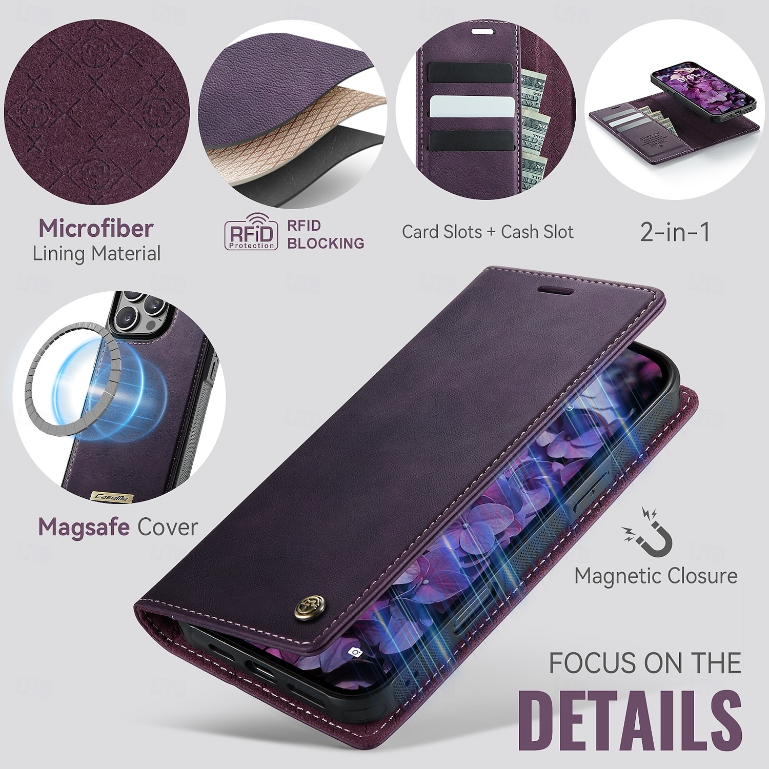 Phone Case For iPhone 16 iPhone 15 iPhone 14 13 12 11 Pro Max Plus Flip Cover Detachable Magnetic Support Wireless Charging TPU PU Leather 2025 - $21.99 –P11