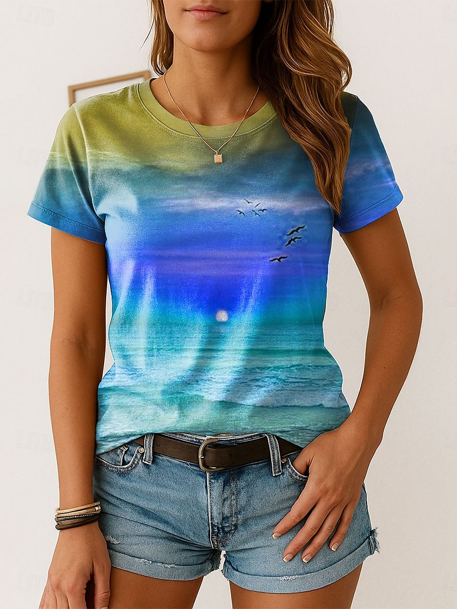 Femmes T-shirt A Ombre Graphique ancien Élégant Classique Manche Courte Col ras du cou Hauts Réguliers Quotidien Week-end Imprimé Rose Claire Bleu Violet Orange Été Printemps de 2025 ? $19.99 –P5