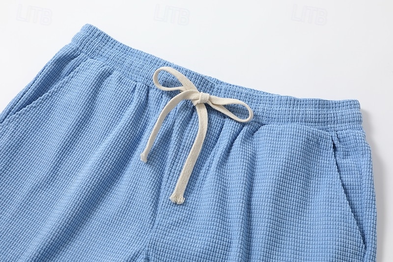 Men's Waffle Shorts Shorts Summer Shorts Casual Shorts Pocket Drawstring Elastic Waist Plain Comfort Breathable Short Outdoor Vacation Sport Casual Black White Micro-elastic 2025 - $20.99 –P4