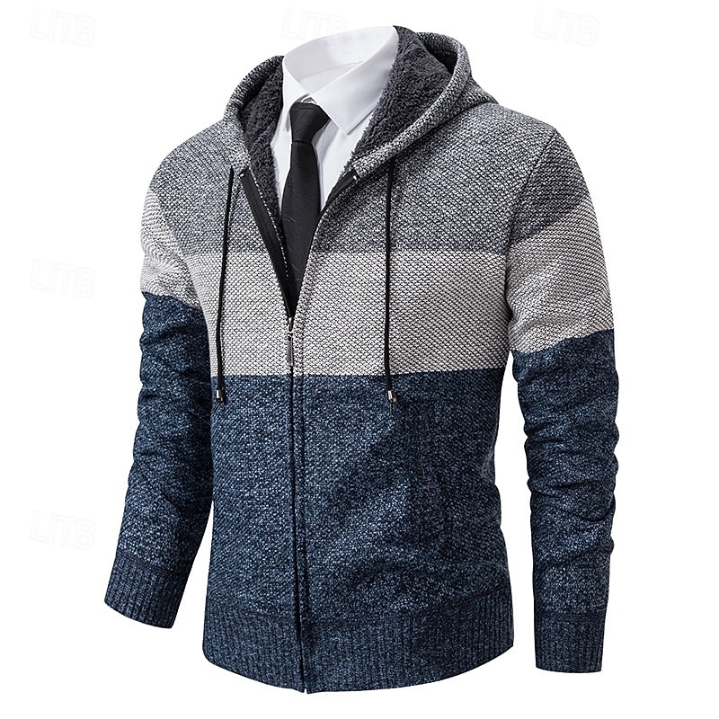 Herren Pullover Kleid Pullover Strickjacke Reißverschluss-Pullover Strickpullover Gerippt Stricken Normale Oberteile Farbblock Gestrickt Einfach Mit Kapuze Mode Schals Geschäft Lässig Bekleidung 2026 - $28.99 –P3