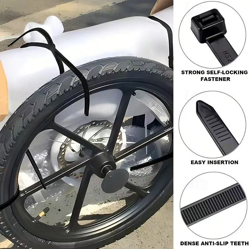 500 шт. многоразовых черных самоблокирующихся нейлоновых кабельных стяжек разных размеров 100/150/200/250/300 мм, прочные кабельные стяжки для использования внутри и снаружи помещений, домашнего 2025 - $12.99 –P9