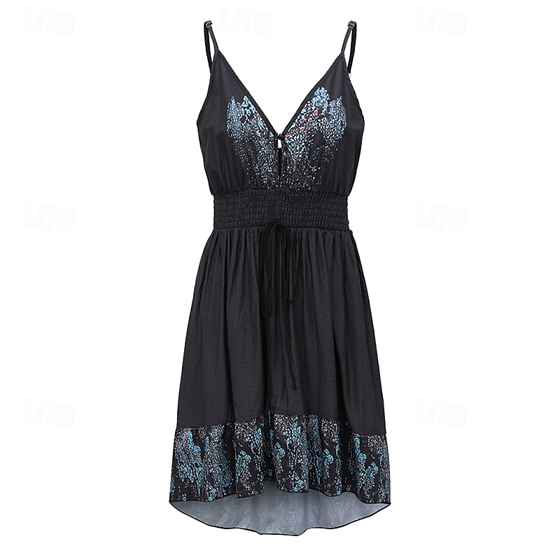 Women's Mini Dress Boho Dress Western Dress Fashion Classic Modern Outdoor Vacation Holiday Regular Fit Flower Sleeveless V Neck Black Summer 2025 - $27.99 –P4