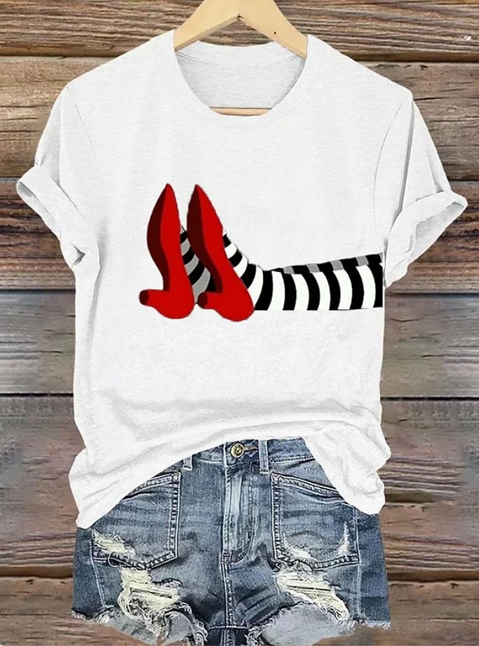 T-shirt da donna strega grafica vintage elegante classica maniche corte collo rotondo Tops regolari stampa nera bianca verde chiaro rosa blu estate autunno del 2026 a $22.99 –P3
