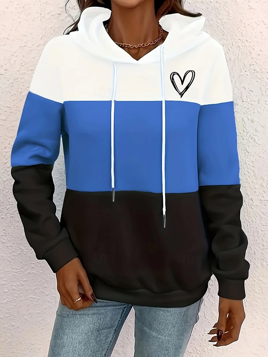 Dame Pullover hettegenser-genser Hjerte Grafisk Geometrisk Mote Fritid Trykt mønster Langermet Med hette Vanlige topper Gate Hverdag Snorer Trykt mønster Rosa Blå Grønn Kakifarget Høst Vinter 2025 - $24.99 –P5