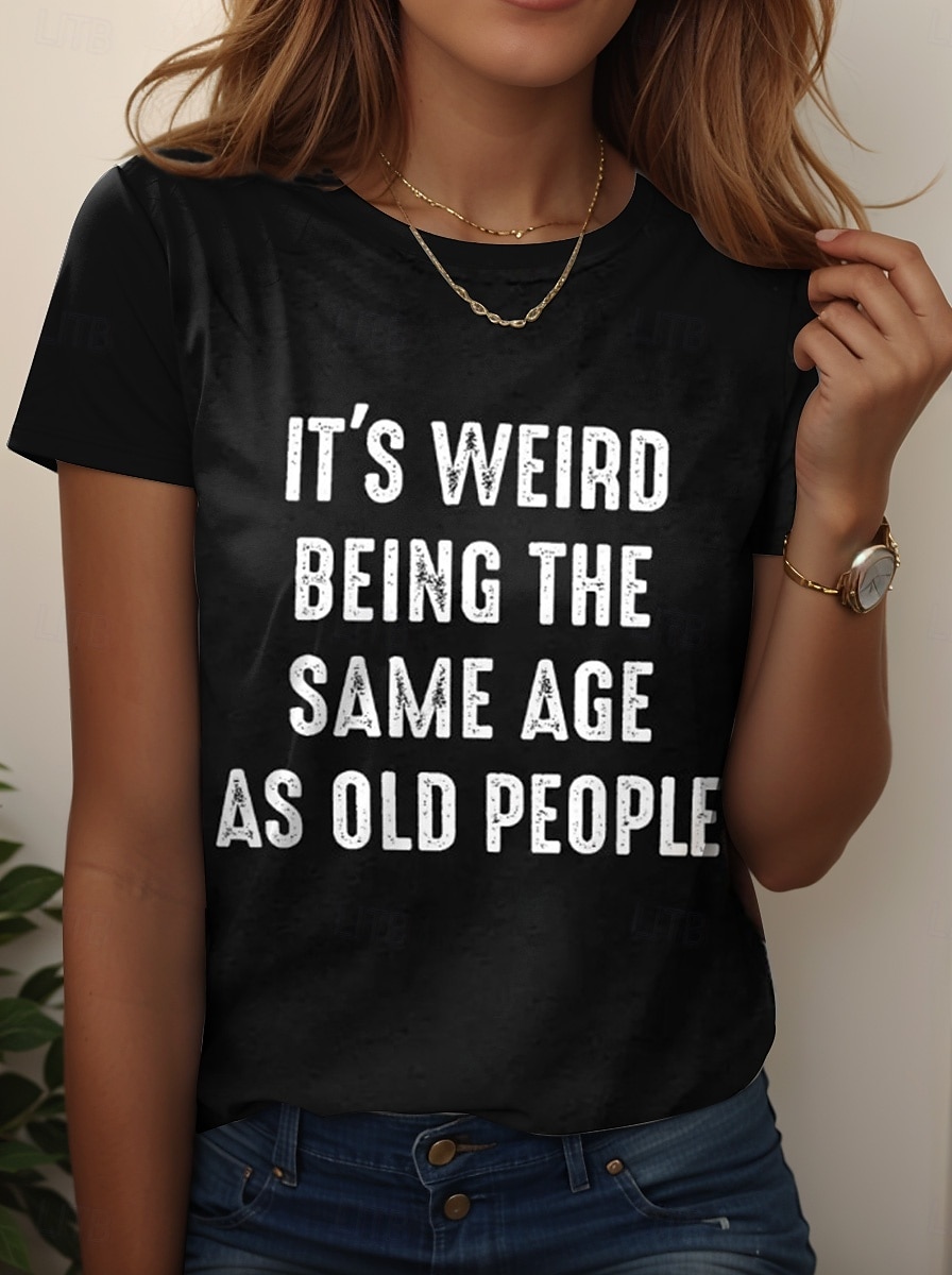 Oktoberfest Dame T skjorte Grafisk Bokstaver Årgang Stilfull Klassisk Kortermet Crew-hals Vanlige topper Daglig Helg Trykt mønster Svart Hvit Rosa Blå Lilla Sommer Vår IT'S WEIRD BEING THE SAME AGE 2025 - $19.99 –P4
