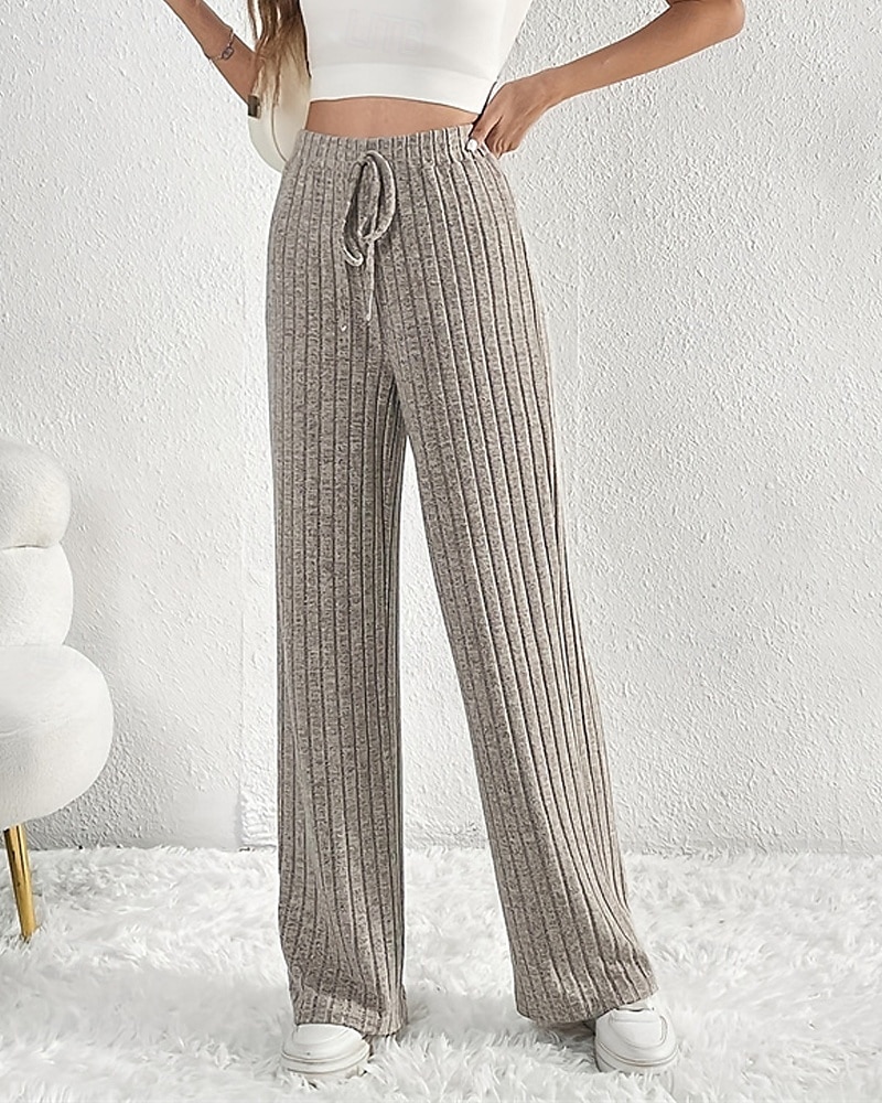 Women's Wide Leg Pants Trousers Palazzo Pants Fashion Streetwear Full Length High Waist Plain Elastic Waist Jacquard Breathability Comfortable Street Daily Wear Going out Light Grey Summer Spring 2025 - $17.99 –P5