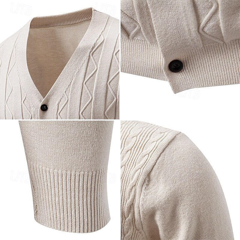 Men's Cardigan Sweater Cropped  Sweater Knit Sweater Ribbed Knit Regular Tops Buttons Jacquard Plain V Neck Fashion Classic Vacation Daily Wear Clothing Apparel Fall Winter Black Navy Blue S M L 2025 - $23.99 –P4