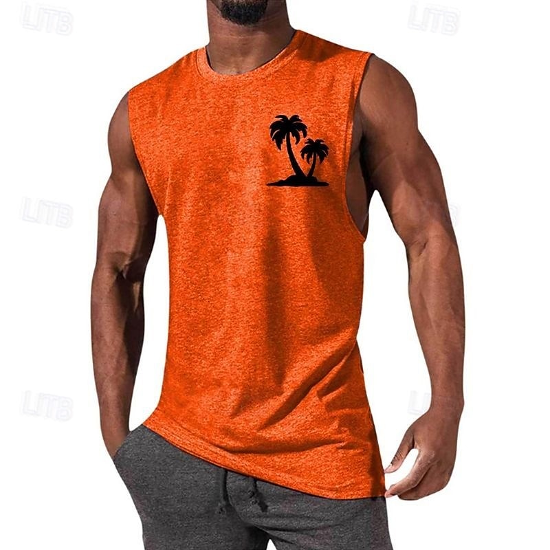 Per uomo Canotta Maglietta smanicata Canottiera Maglietta senza maniche Senza Maniche Girocollo Estate Albero di Cocco Moda Designer Essenziale Stampato Vacanza Streetwear Uscire Nero Bianco Blu del 2025 a $13.49 –P7