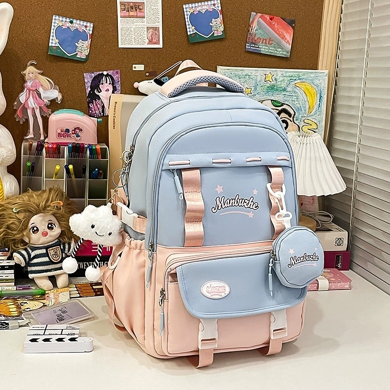Школьный рюкзак для девочек в пастельных тонах в стиле кавайи – вместительный рюкзак с плюшевой игрушкой и карманом для монет для подростков и школьников 2026 - $34.99 –P8