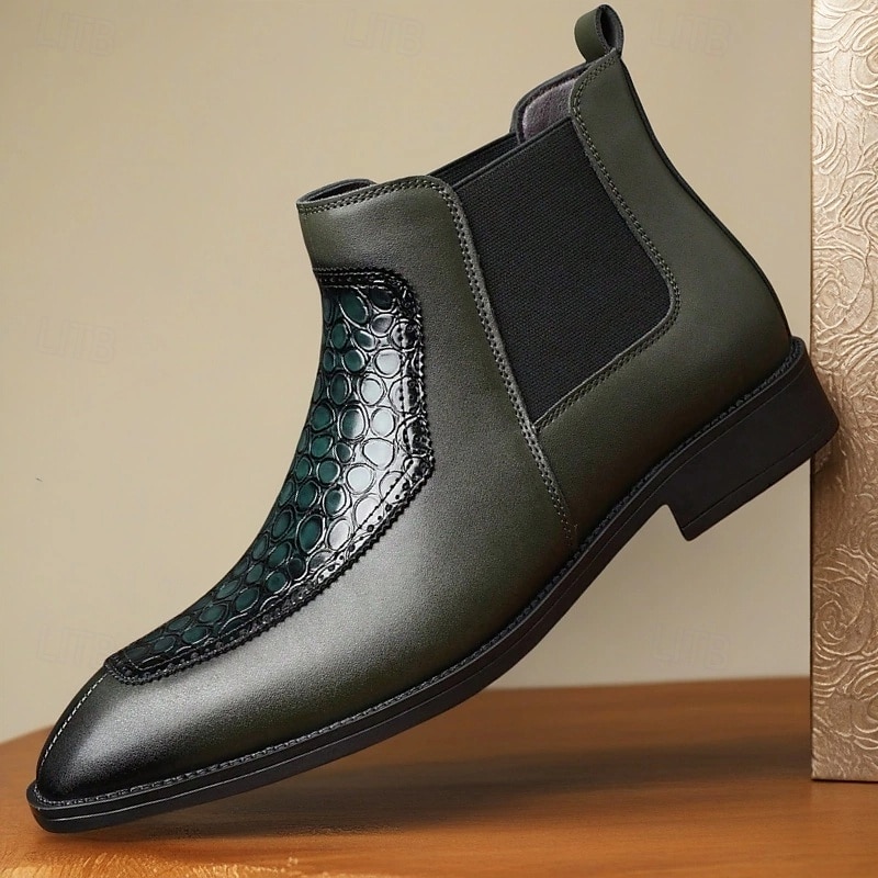 Bottines Chelsea en similicuir vert effet crocodile pour homme – bottines élégantes à élastiques latéraux pour hommes avant-gardistes, soirées de concert et streetwear urbain de 2025 ? $54.99 –P1