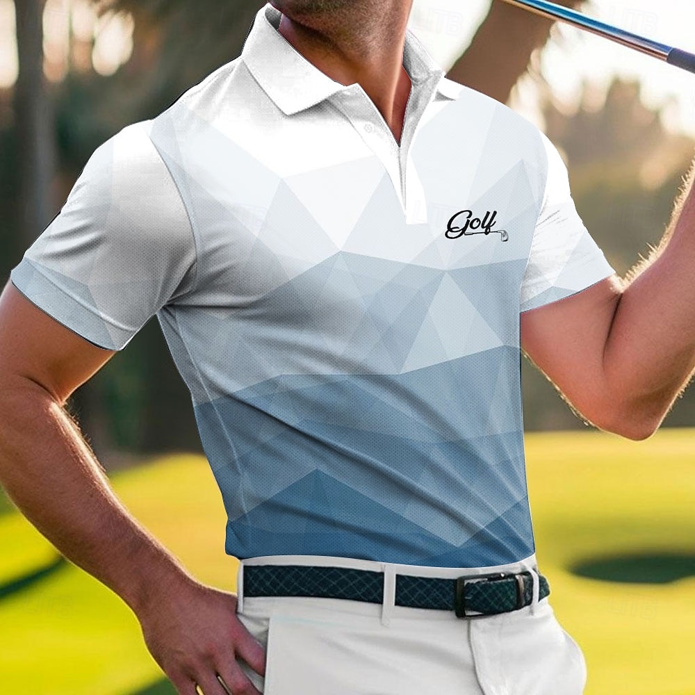 Herr Geometrisk Golf Polo Sport pikétröjor Kortärmad Polotröjor Sportkläder Ledigt Fritids- Friluftskläder Dagliga kläder 3D-utskrift Knappar Sommar Blå Purpur Grön 2025 - $20.99 –P1
