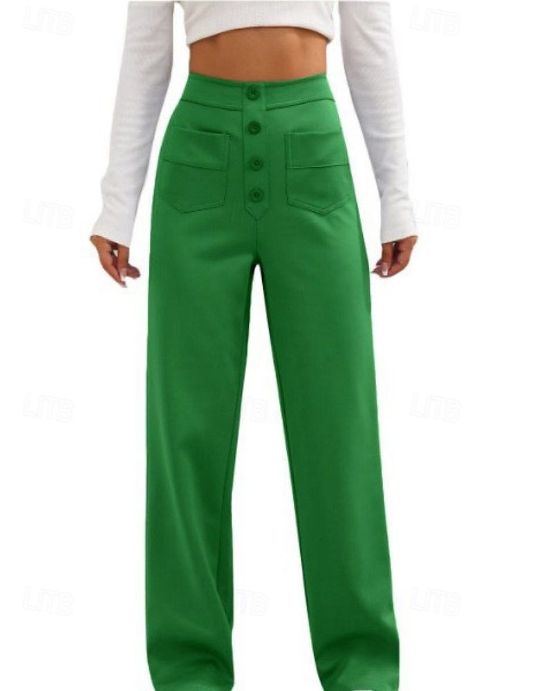 Pentru femei Picior Larg Pantaloni Drept Șic Stradă Casual Lungime totală Natural Simplu Buzunar Talie elastică Cataramă Comfortabil În aer liber Stradă Ieșire Măr Verde Gri Închis Roșu portocaliu 2025 - $19.99 –P13