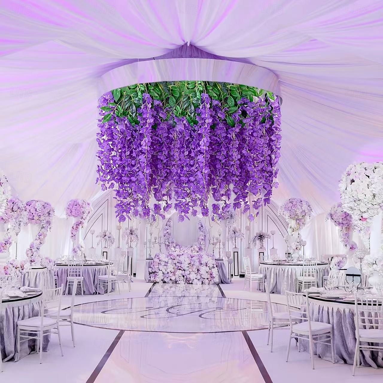 Pacote com 36 flores artificiais penduradas em glicínias, guirlanda de videira roxa de 3,6 pés de comprimento para casamento, jardim, parede, cerca, decoração de festa de 2025 por $30.99 –P8