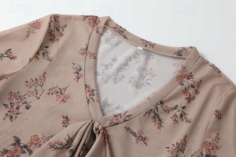 Femmes Chemisier occidental Chemisier Hauts en mousseline de soie Fleuri Bohème ancien Boho manche longue Col en V Hauts Réguliers Quotidien Fête À lacets Imprimé Kaki Été de 2025 ? $26.99 –P6