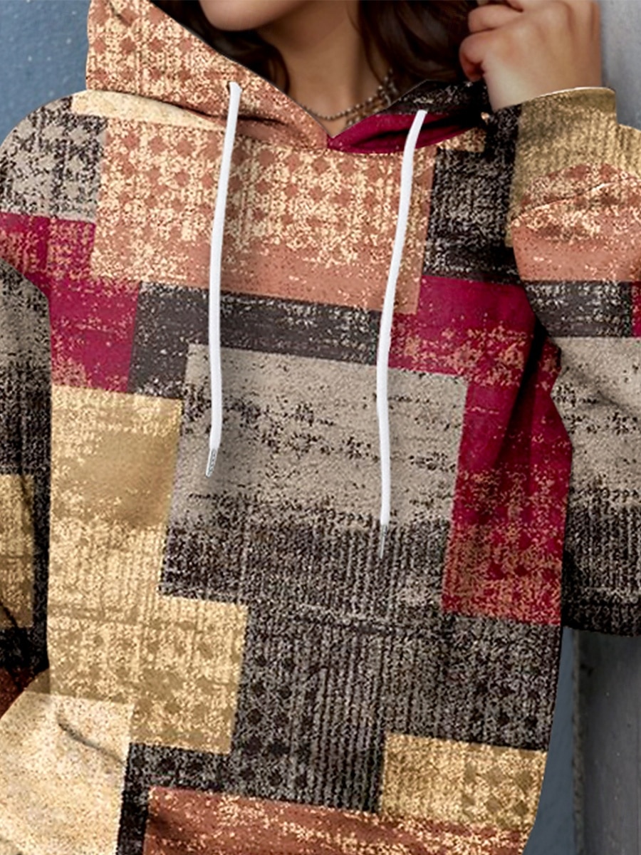 Felpa con Cappuccio da Donna Pullover Oversize a Maniche Lunghe Casual Grafica Geometrica Blocco di Colore Calda Attiva Cappuccio Normale Top Strada Abbigliamento Quotidiano Stampa Fucsia Primavera del 2025 a $24.99 –P2