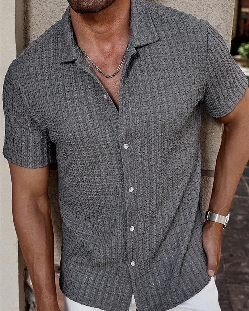 Per uomo Camicia Camicia Estiva Camicia casual Camicia da Spiaggia Camicia con Bottoni Marrone Scuro Nero Bianco Verde chiaro Blu Manica Corta Semplice Bavero Vacanza Camicia hawaiana Abbigliamento del 2025 a $23.99 –P15