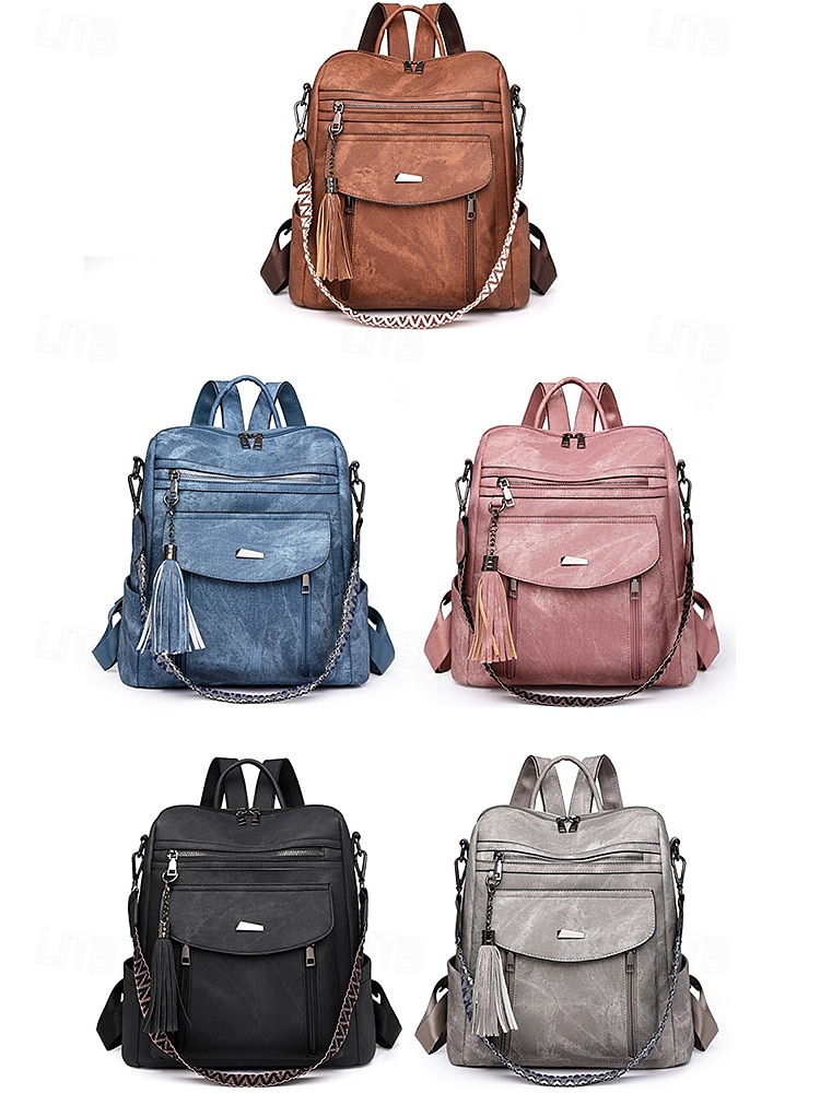 Sac à dos convertible en similicuir pour femme – Sac à bandoulière vintage multi-poches avec pompon pour les déplacements quotidiens, les voyages et le travail de 2025 ? $34.99 –P10