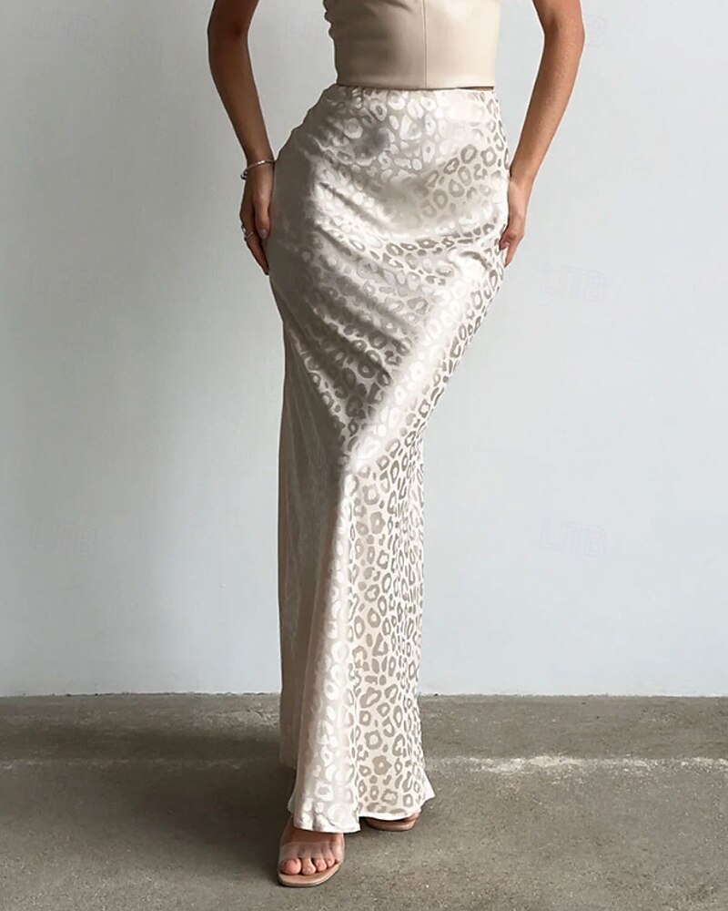 Dame الالتفاف Mote Maksi Mellomhøyt liv Skjørt Leopard Trykt mønster Mikroelastisk Feriereise Gate Beige Sommer Polyester 2025 - $23.99 –P1