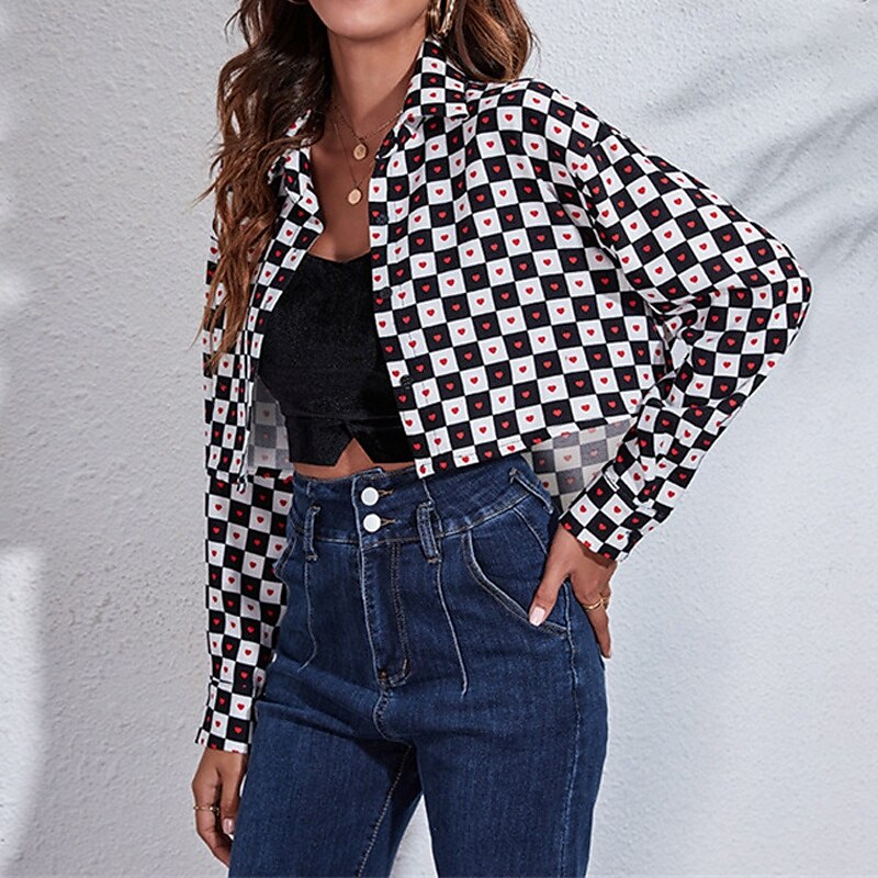 Damen Hemd Karomuster Täglich Stilvoll Basic Langarm Hemdkragen Normale Oberteile Arbeit Täglich Ferien Knöpfe Schwarz Frühling Herbst 2025 - $21.99 –P4
