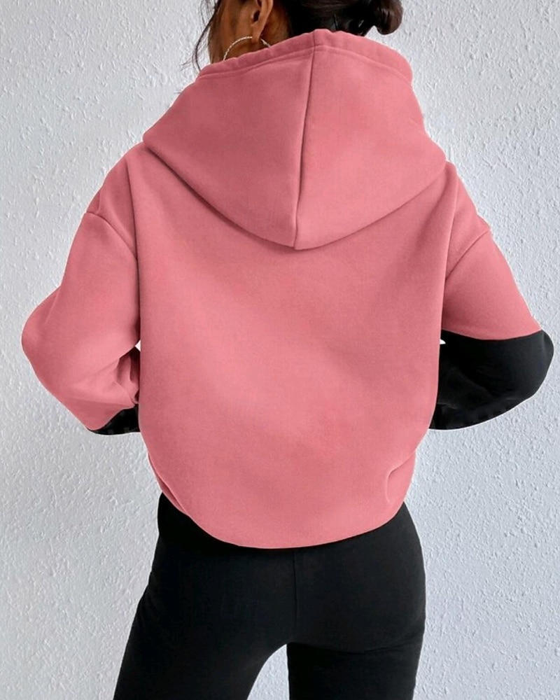 Mulheres Pulôver Moletom Com Capuz Bloco de cor Roupa de rua Casual Manga Longa Com Capuz Tops regulares Rua Para Noite Patchwork Rosa Verde Bege Outono Inverno de 2025 por $26.99 –P3
