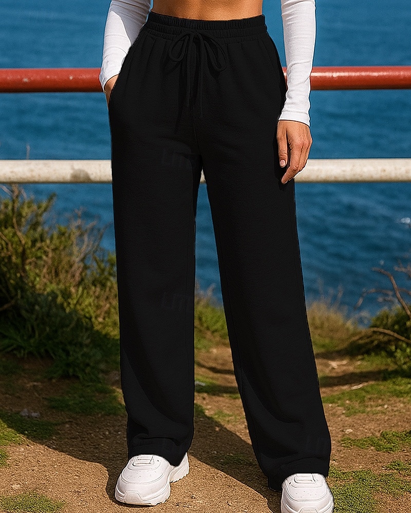 Damen Jogginghose Hose mit weitem Bein Jogginghosen Tasche Kordelzug Hohe Taille Unterteile Athleisure Fitnessstudio Trainieren Atmungsaktiv Wandern Training sportlich Normale Passform Sportbekleidung 2025 - $17.99 –P5