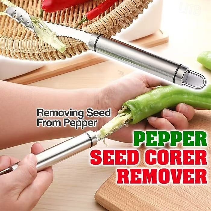 Extractor de semillas de pimiento, 2 unidades, herramienta extractora de corazón de chile de acero inoxidable para pimientos morrones, melón amargo y pimientos verdes, utensilio de cocina fácil para 2025 - $6.99 –P1