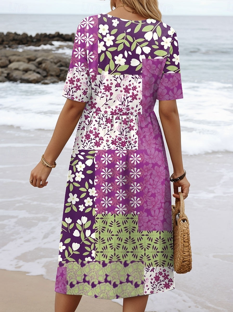 Damen Midikleid Freizeitkleid A Linie Kleid Sommerkleid Urlaub Lässig Ferien Normale Passform Blumen Grafik Geometrisch Halbarm Rundhalsausschnitt Schwarz Gelb Blau Purpur Sommer Frühling 2025 - $31.99 –P2