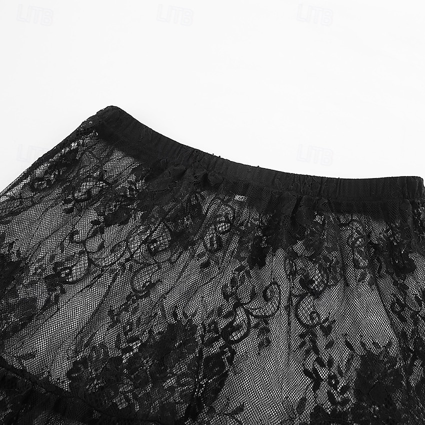 Femmes Jupe Trapèze Évasé Élégant ancien Sexy Longue Maxi Taille Moyenne Jupes Dentelle A Volants Patchwork Non Elastique École Performance Noir Printemps, Automne, Hiver, Été Nylon de 2025 ? $37.99 –P5