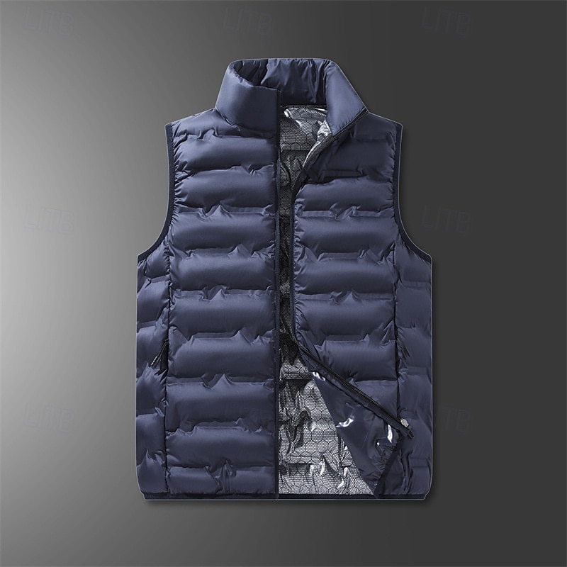 Men's Hiking Vest Winter Vest Puffer Vest Sleeveless Vest Outdoor Thermal Warm Winter Zipper Polyester Black Khaki Dark Blue Hunting Fishing Climbing 2025 - $42.99 –P4