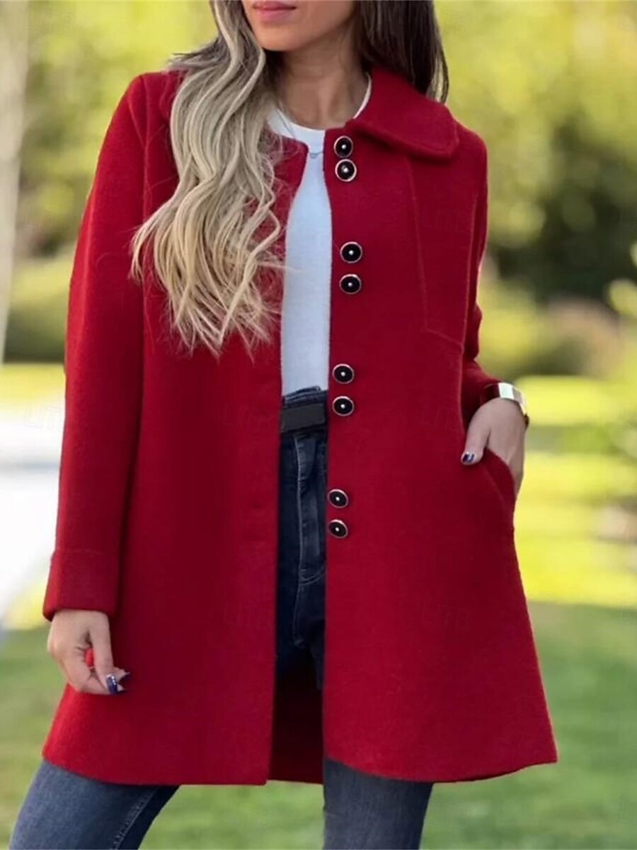 Damen Mantel Bequem Atmungsaktiv Tasche Mode Täglich Einfach Outdoor Lässig Täglich Einreihig Regulär Revers Normale Passform Langarm Oberbekleidung Schwarz Rote Aprikose Frühling Herbst 2025 - $31.99 –P7