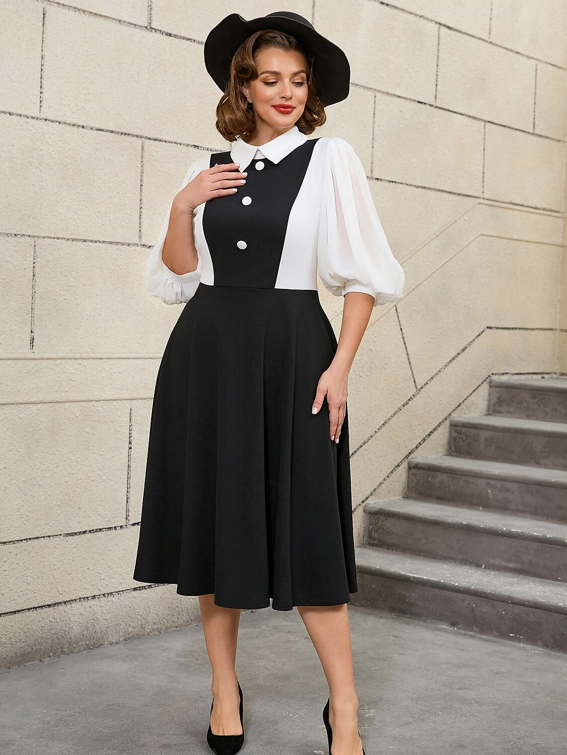 Retro Vintage 1950er Rockabilly Midlänge A-Linien-Kleid Ausgestelltes Kleid A-Linie Damen Urlaub Büro / Karriere Party & Abend Erwachsene Kleid Frühling & Sommer 2025 - $53.99 –P7
