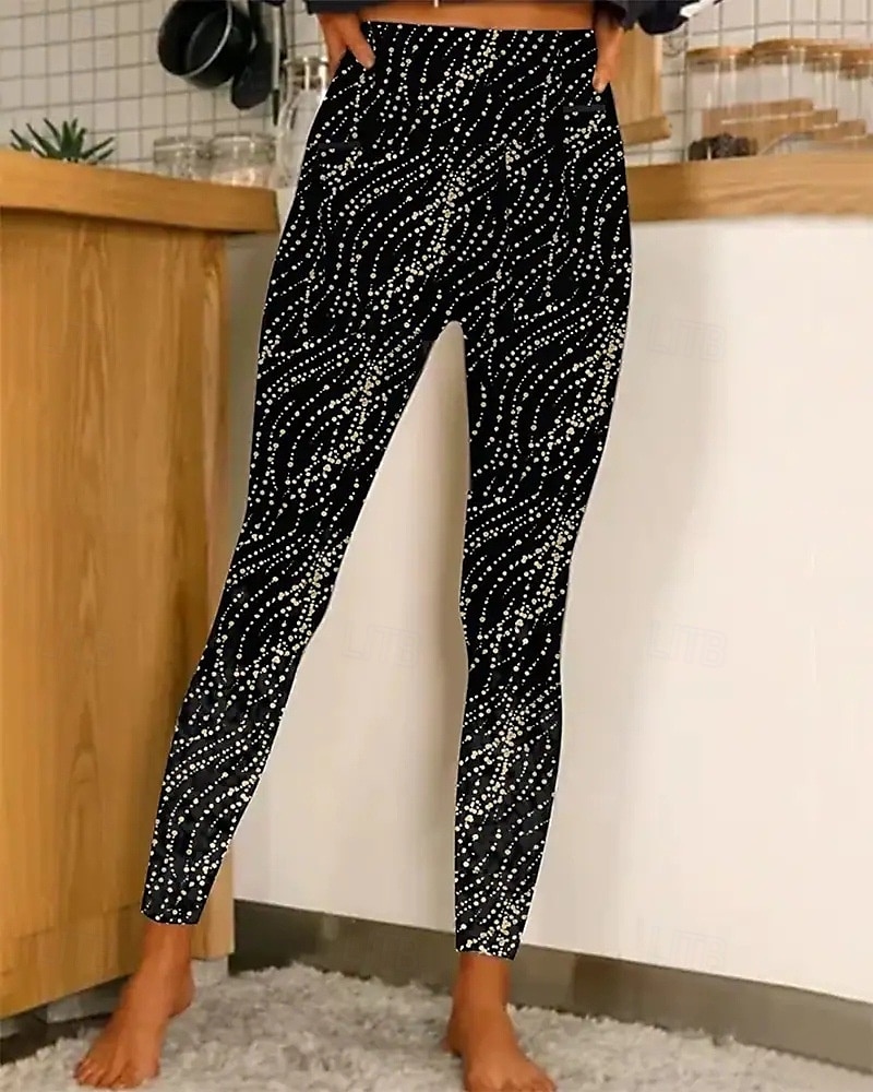 Per donna Pantaloni Eleganti Leggings Collant Atletico Lunghezza intera Naturale Grafico Stampato Comodo Sollevamento glutei Controllo addominale Yoga Casual Quotidiano Oro nero Nero 1 # Nero 2 del 2025 a $14.99 –P14