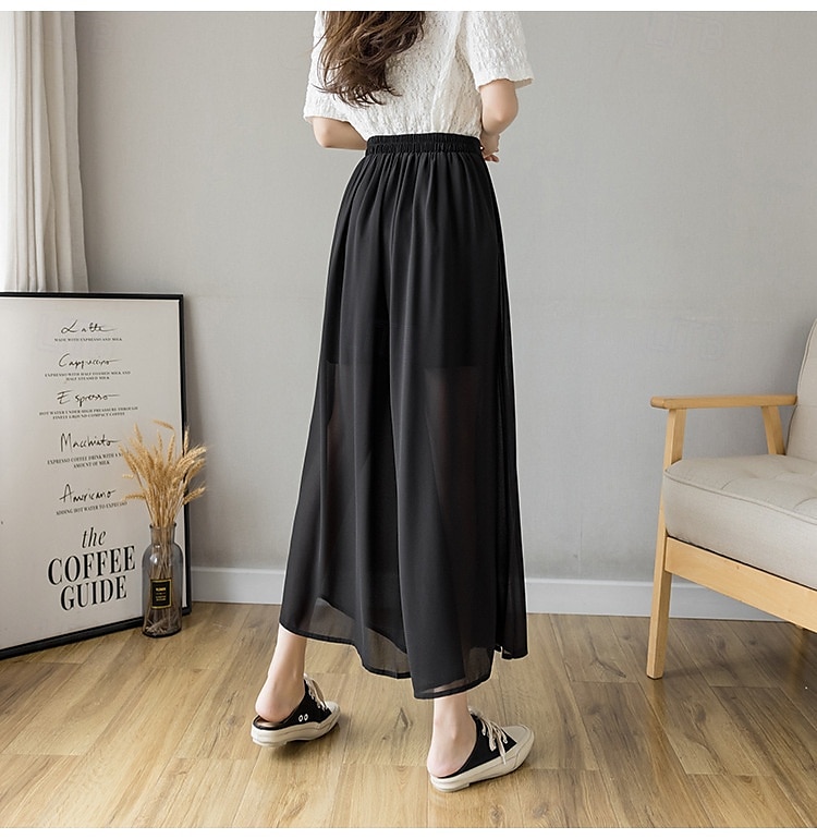 Per donna Gamba larga Chinos Casual Lunghezza intera Naturale Semplice Gamba larga Coulisse Comodo Traspirabilità Casual Quotidiano Nero Rosa Blu Primavera Autunno Vestibilità comoda del 2025 a $22.99 –P13