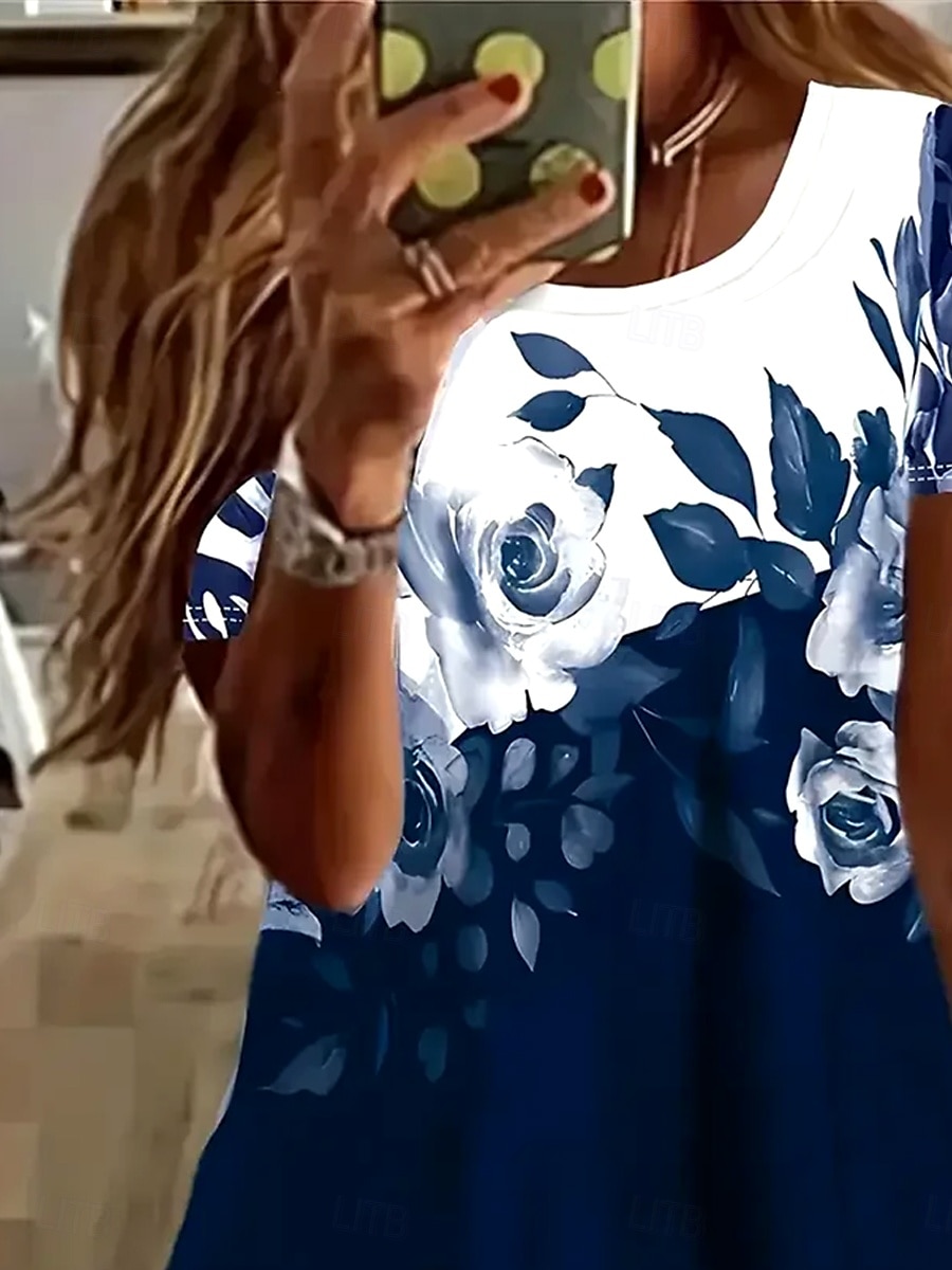 Femmes T-shirt Fleuri Graphique Plantes ancien Élégant Classique Manche Courte Col ras du cou Col rond Hauts Réguliers Quotidien Week-end Imprimé Vert Véronèse bleu marine Fuchsia Été Printemps de 2025 ? $19.99 –P2