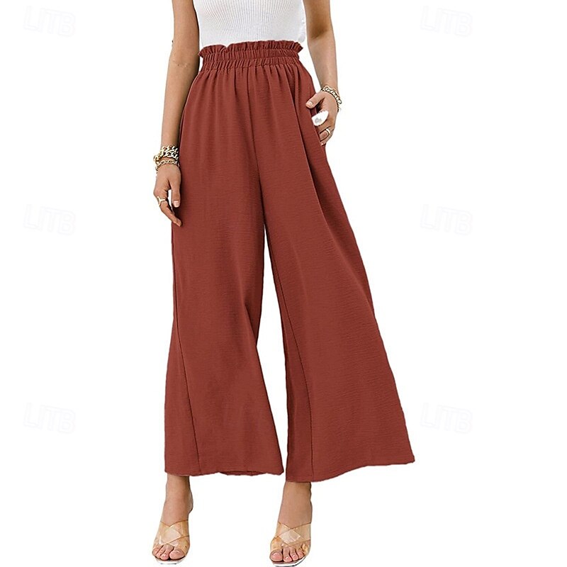 Femmes Jambe large Slacks Streetwear Occasionnel Longueur complète Naturel Uni Avec Poches Taille Élastique Confortable Fête Week-end Rouille Vert printanier Noir Blanche Automne Coupe régulière de 2025 ? $17.99 –P13