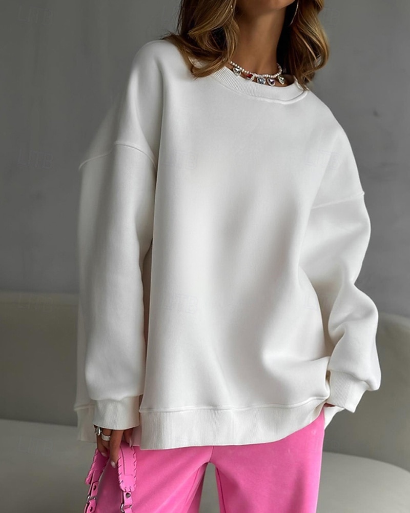 Dámské Svetrová mikina Mikiny Bez vzoru Šik ven Na běžné nošení Dlouhý rukáv Tričkový Běžné topy ulice Dovolená Jdeme ven Bílá Světlá růžová Světle šedá Podzim Zima 2026 - $51.99 –P6