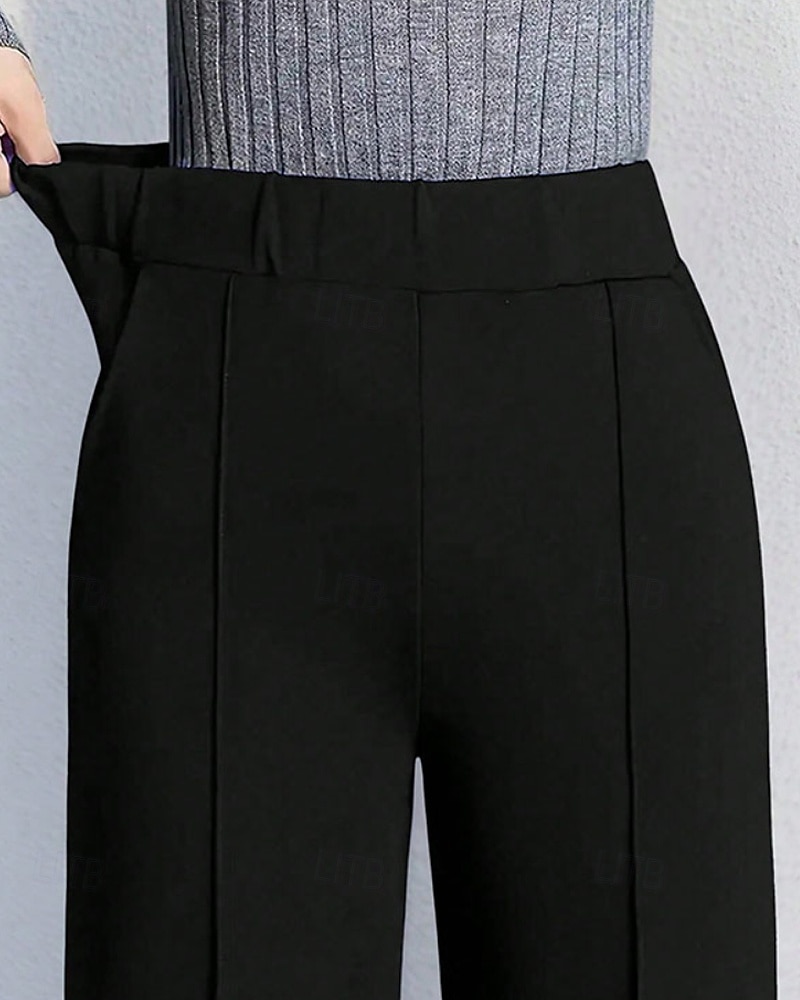 Per donna Gamba larga Pantaloni Eleganti Moda Streetwear Lunghezza intera Naturale Semplice Elastico in vita Confortevole Affari Lavoro Formale Nero Bianco Autunno Vestibilità regolare del 2026 a $22.99 –P4