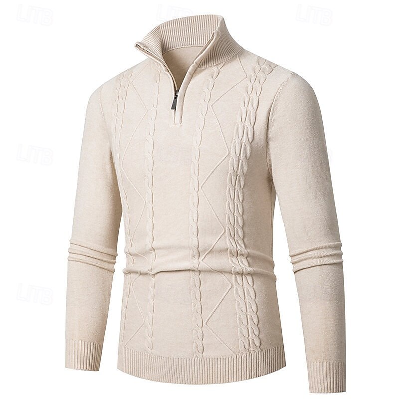 Herren Pullover Pullover mit Viertelreißverschluss Strickpullover Zopfmuster Stricken Normale Oberteile Gestrickt Einfach Viertelreißverschluss Mode Lässig Urlaub Alltagskleidung Bekleidung Herbst 2025 - $22.99 –P2