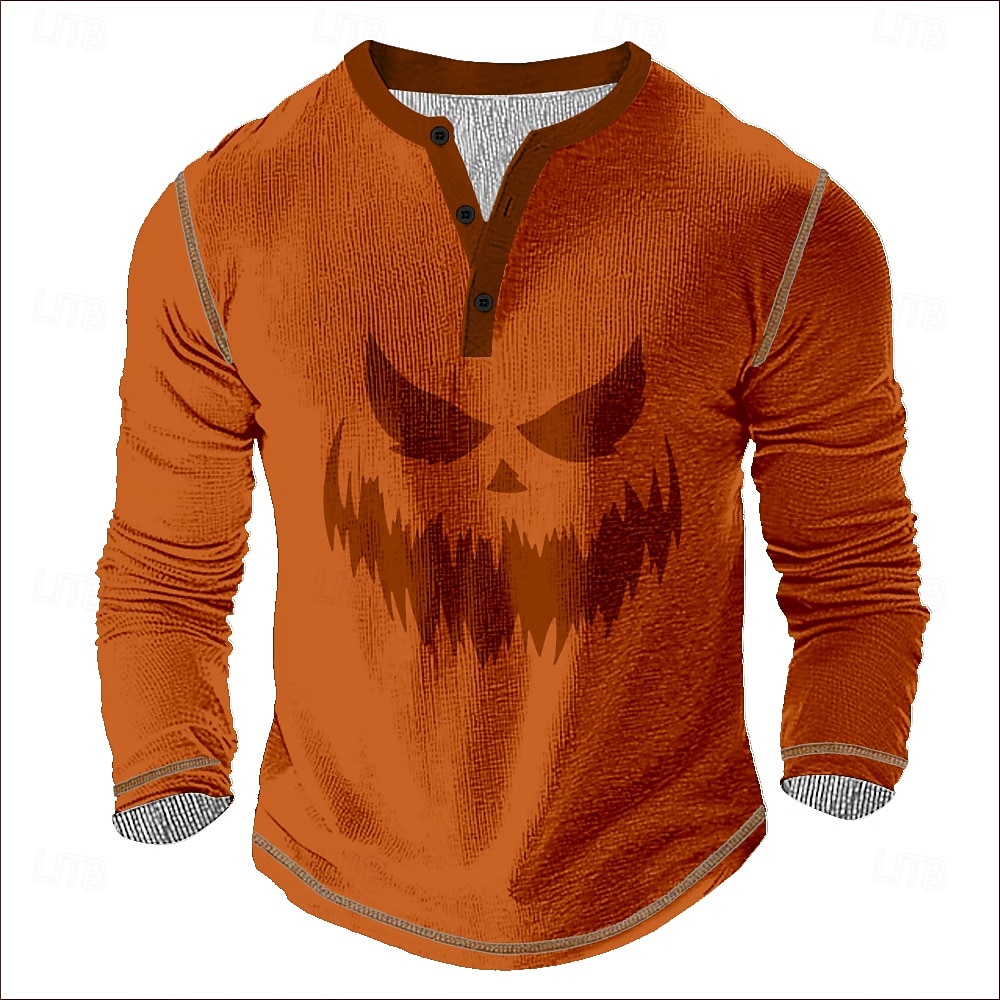 Bărbați Dovleac Cămașă Henley Tricou Waffle Manșon Lung Epocă Zilnic Retro / vintage Sport exterior Casual Concediu Toamnă Primavara vara Toate Sezoanele Maro Închis Negru Portocaliu Henley Tricou 2026 - $26.99 –P1