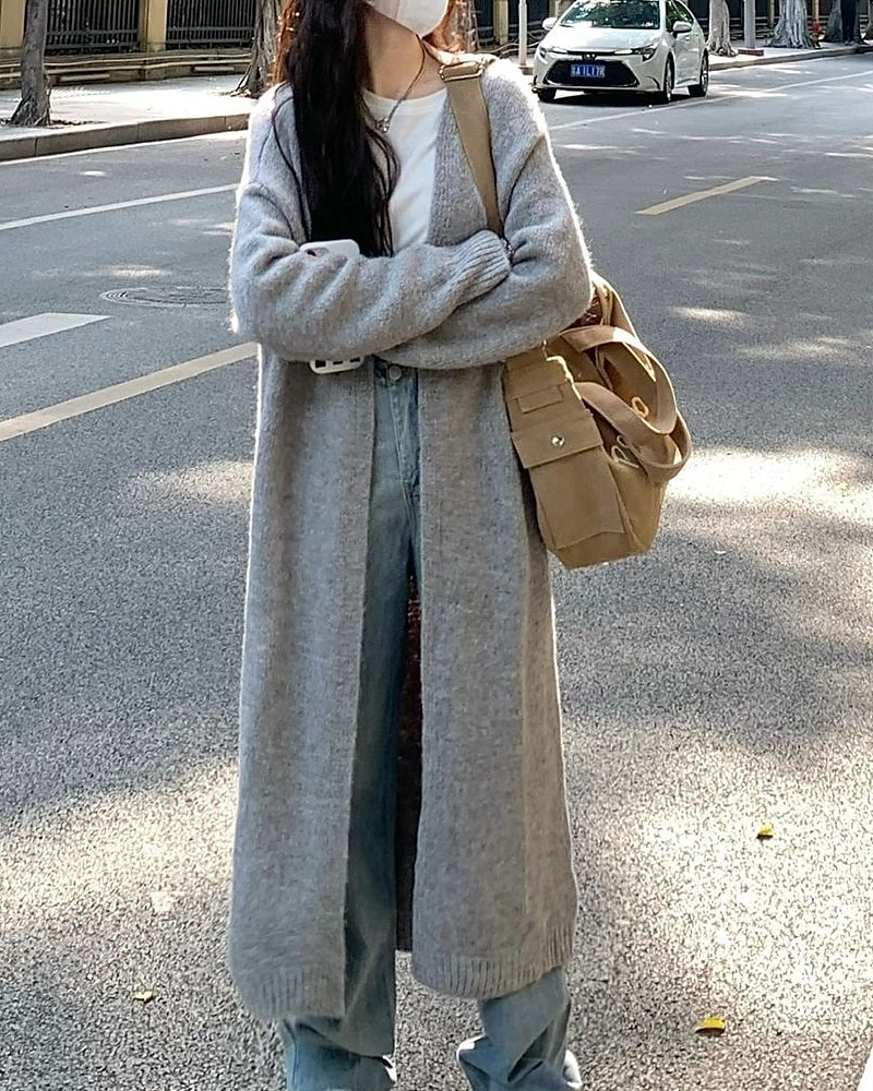 Damskie Sweter Sweter rozpinany Moda Moda miejska Codzienny Jednokolorowe Prążkowany Otwarty przód Dzianiny Długi rękaw Długie topy Robić na drutach Święto Wyjściowe Weekend Żółtobrązowy Ciemnoszary 2025 - $27.99 –P4