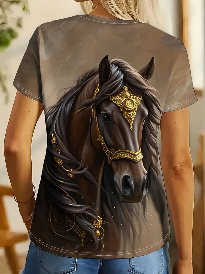 Femmes T-shirt Graphique Animal Cheval ancien Mode Élégant Manche Courte Col ras du cou Col rond Hauts Réguliers Quotidien Week-end Imprimé Marron clair Bleu Bleu Poudré Été Printemps de 2025 ? $19.99 –P4