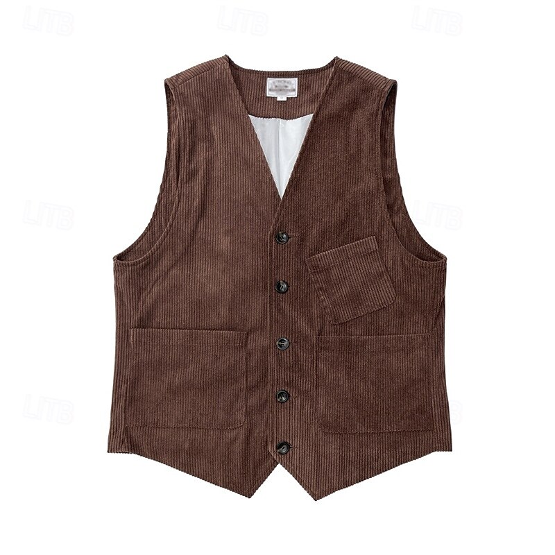 Hombre Chaleco Vacaciones Negocio Moda Casual Primavera Otoño Bolsillo Botones Poliéster Pana Cómodo Plano Recto 1 botón Escote en Pico Ajuste regular Marrón Oscuro Negro Vino Azul Marino Chaleco 2025 - $32.99 –P2